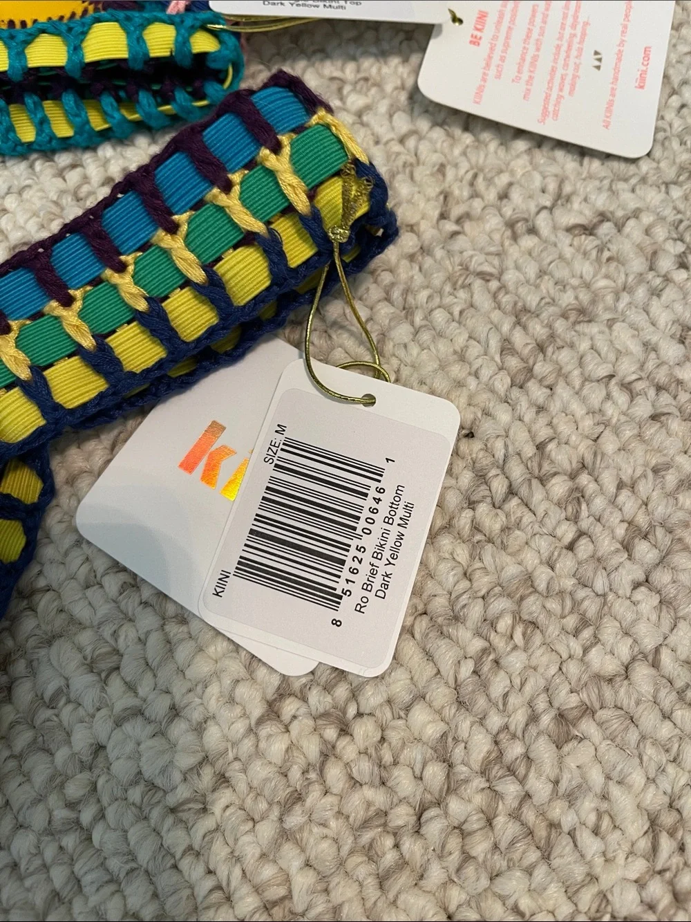 NWT KIINI Ro Yellow Bikini Bottom with Multicolor Crochet Trim MEDIUM